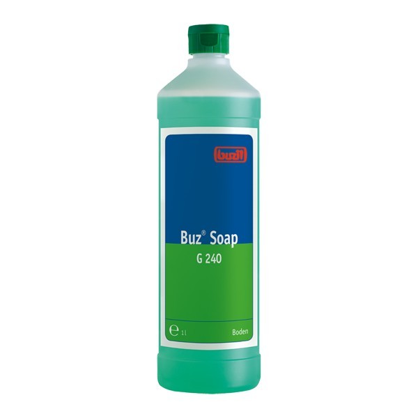 Grüne Flasche mit blau-grünem Etikett und Schraubverschluss