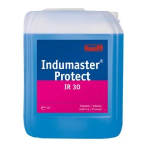 Ein großer, blauer Kanister mit Indumaster Protect IR 30 Etikett.