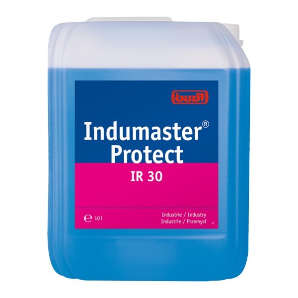 Ein großer, blauer Kanister mit Indumaster Protect IR 30 Etikett.