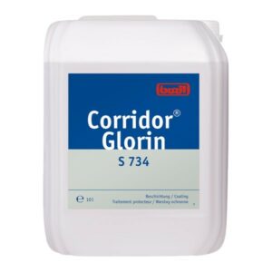 S734 Corridor Glorin 10l Ein weißer Kanister mit blauem und grauem Etikett