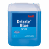 Ein schwarzes Etikett mit weißen Text auf einer transparenten Plastikverpackung. Das Etikett zeigt den Namen Drizzle Blue SP 20.