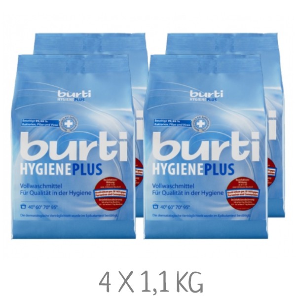 4 x 1,1 kg BURTI Hygiene Plus Vollwaschmittel / Wäschedesinfektion