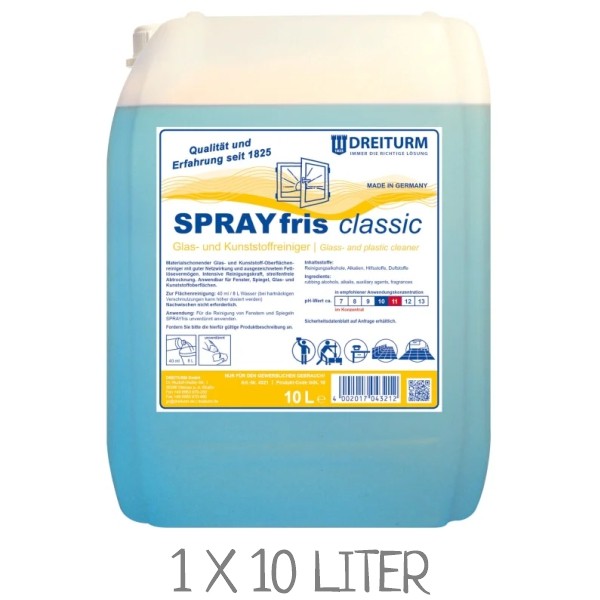 DREITURM Sprayfris Classic Glasreiniger Kunststoffreiniger im 10 Liter Kanister