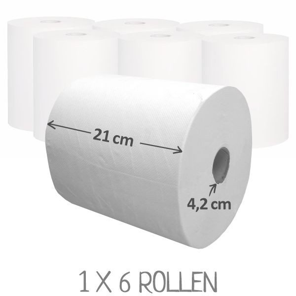 6 x Handtuchrollen 21 cm für Spendersystem inkl. 2 Adapter HTZ130KU