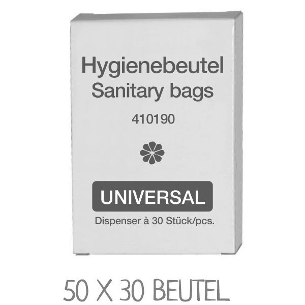 Universal Hygienebeutel beugen verstopften Toiletten vor. VPE: 50 x 30 Beutel (1500 Beutel)