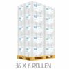 Eine Palette mit mehreren Packungen Scott 6667 Airflex Rollenhandtüchern. VPE: 36 x 6 Rollen