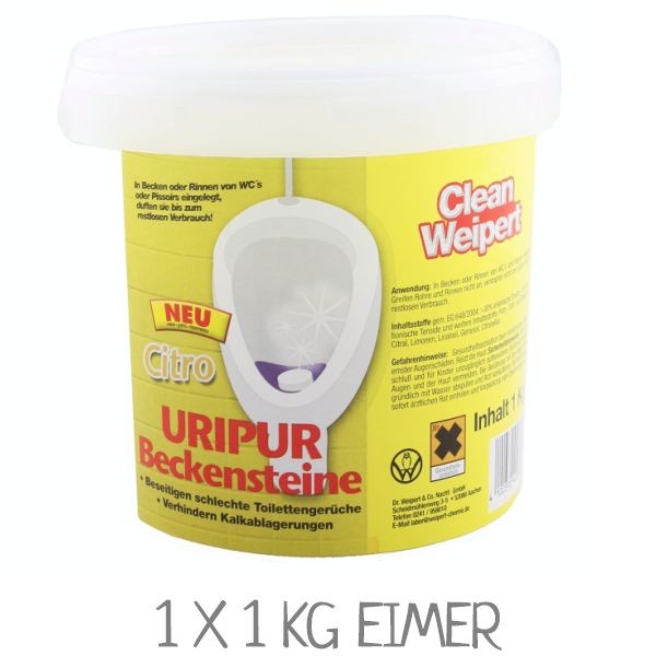 URIPUR Beckensteine für Pissoirs und Urinale. WC-Steine mit Zitronenduft. VPE: 1 kg Eimer