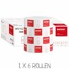 Ein Karton und eine Rolle Handtuchrollen KATRIN 460102. VPE: 6 Rollen