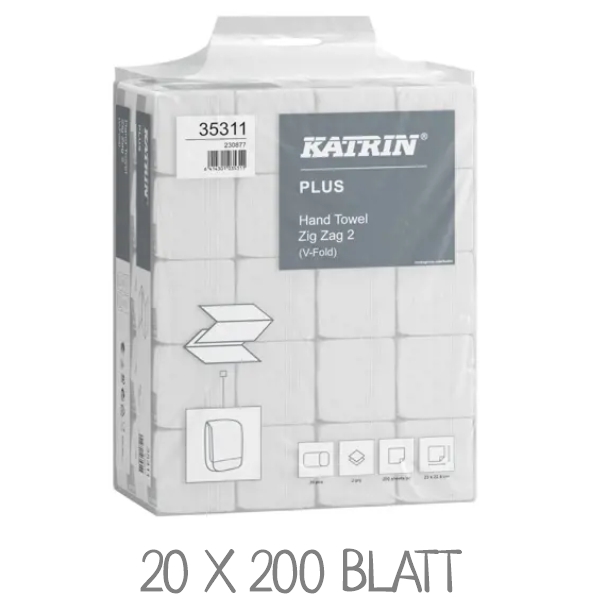 Papierhandtücher KATRIN 35311 aus 100% Zellstoff | VPE: 20 x 200 Blatt