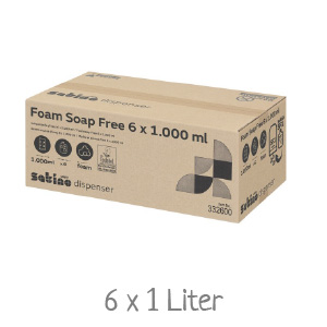 Ein Karton mit 6 Flaschen schaumfreie Seife, je 1000ml, für Seifenspender.