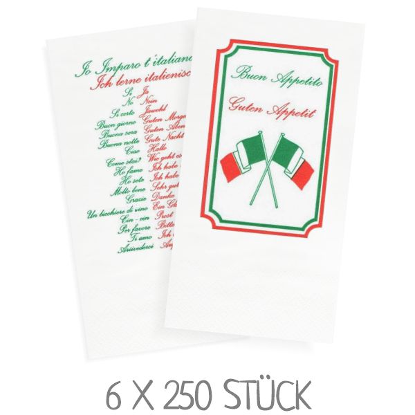 Motivservietten Ich lerne italienisch / Servietten Italien - 2-lagig, 1/8 Falz, VPE: 6 x 250 Stück