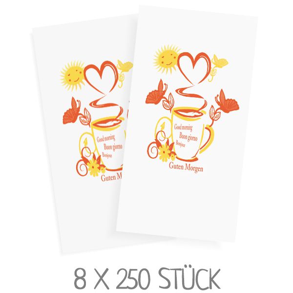Frühstücksservietten / Motivservietten Guten Morgen / VPE: 8 x 250 Stück (2000 Stück)