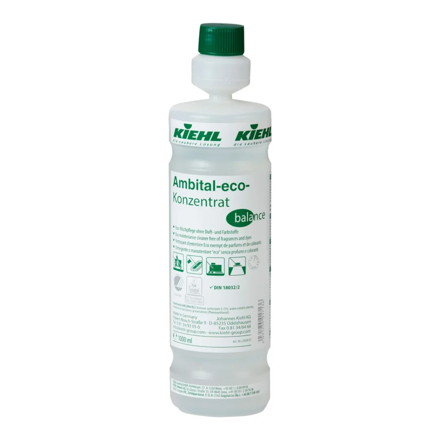 Weiße Flasche mit grünem Deckel und Etikett, Produktinformation