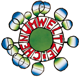 Ein Logo mit dem Umweltzeichen für Hygieneprodukte, umweltfreundliche Symbole.