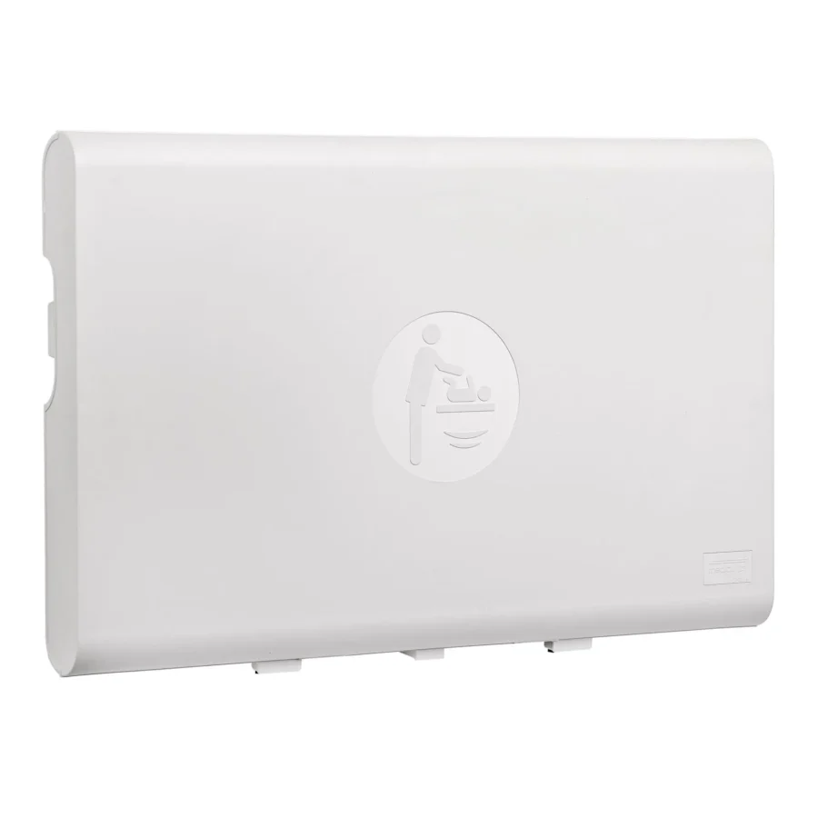 Weiße Seifen-Spender-Box für hygienische Anwendungen, mit einem Icon, das die Nutzung darstellt.