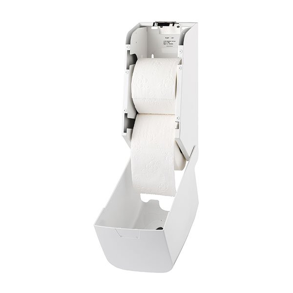 Ein Toilettenpapier-Spender für zwei Rollen Toilettenpapier.
