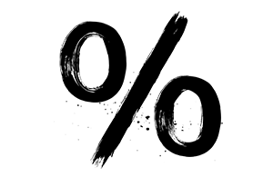 Prozentzeichen, handgemalt, schwarze Farbe auf weißem Hintergrund
