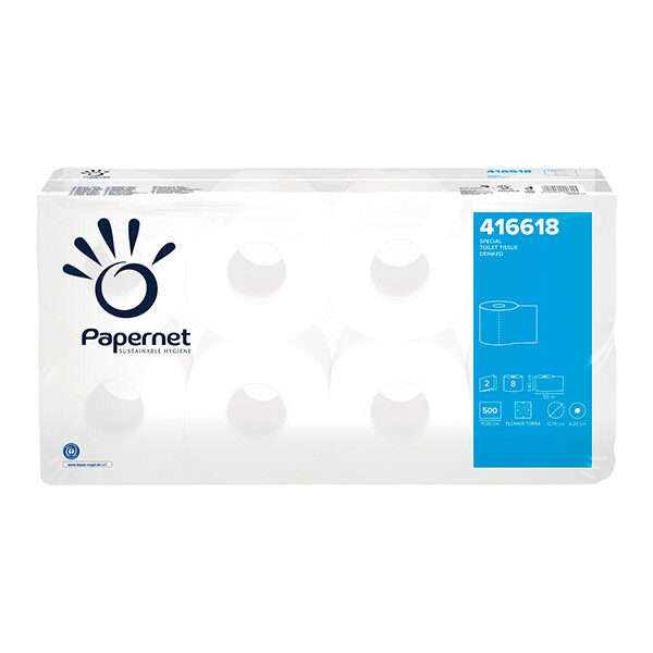 Eine weiße Verpackung von Papernet Toilettenpapier.