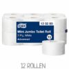 TORK 120280 Jumborollen Advanced T2 - extrem wirtschaftlich Ein Pack Toilettenpapierrollen mit 12 Mini Jumbo Rollen, 2-lagig, weiß.