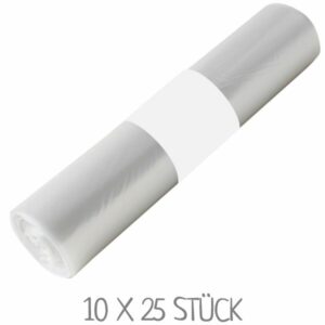 Eine Rolle Müllsäcke 120 Liter transparent mit weißer Banderole. VPE: 10 x 25 Stück