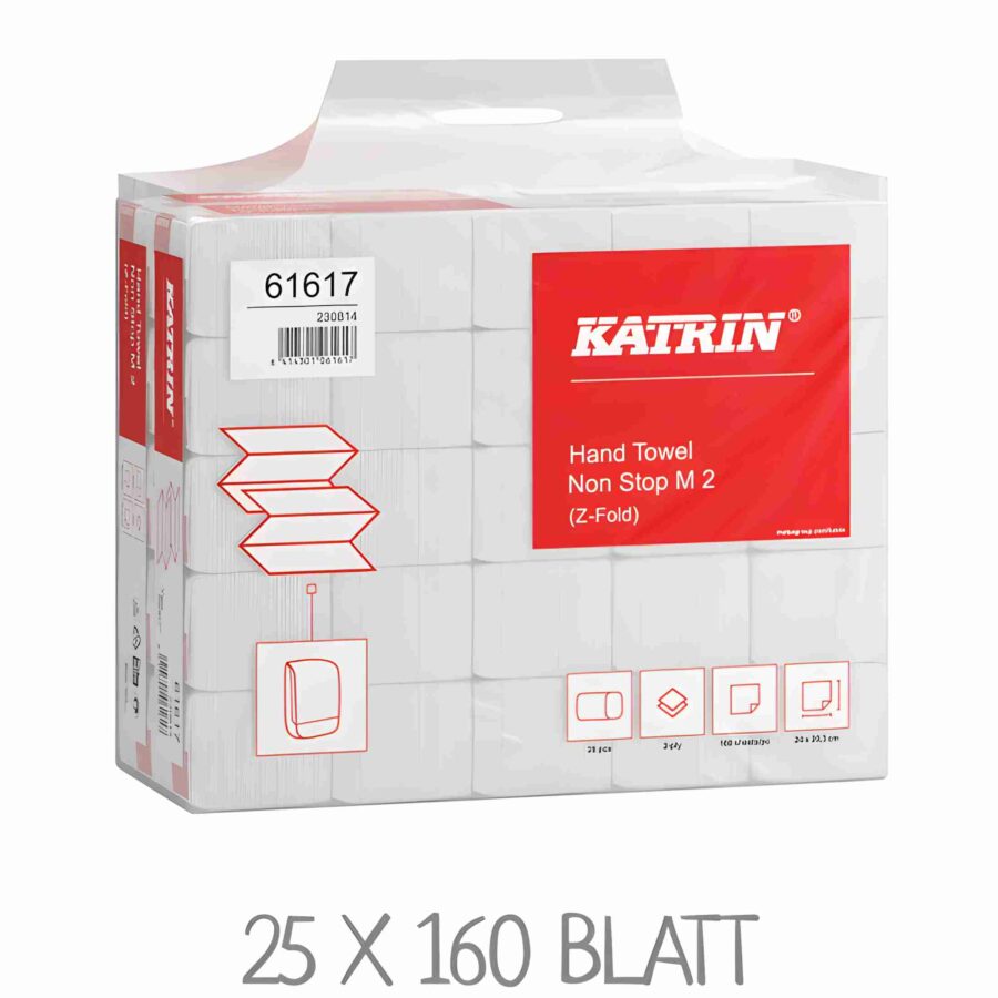 Eine Verpackung weißer Handtücher der Marke Katrin