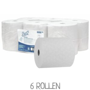 Ein Paket mit Scott 6686 Handtuchrollen von KIMBERLY CLARK. VPE: 6 Rollen