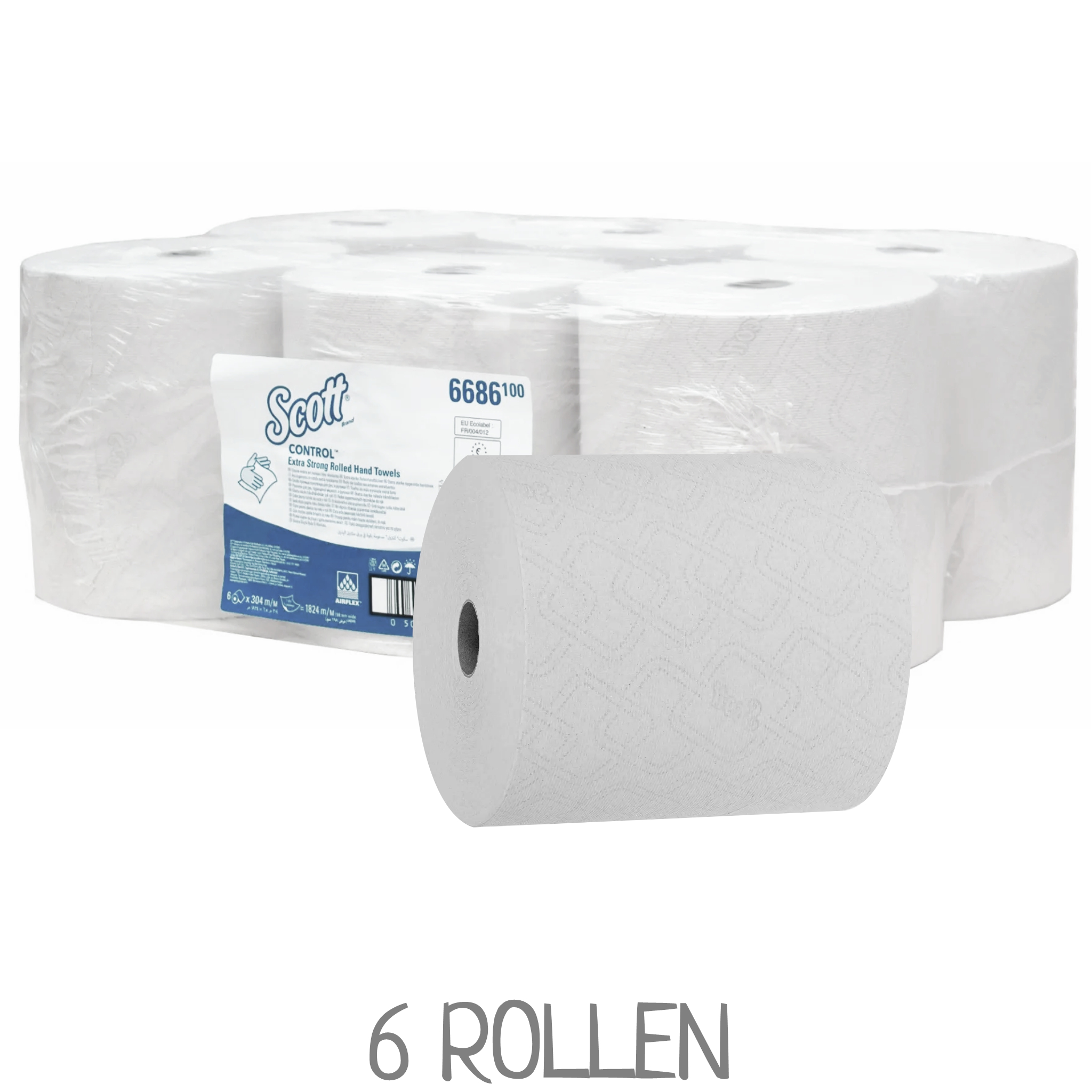 Ein Paket mit Scott 6686 Handtuchrollen von KIMBERLY CLARK. VPE: 6 Rollen
