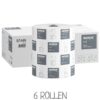 Produktverpackung und Systemrolle KATRIN Plus 97449 M2 Handtuchrollen. VPE: 6 Rollen