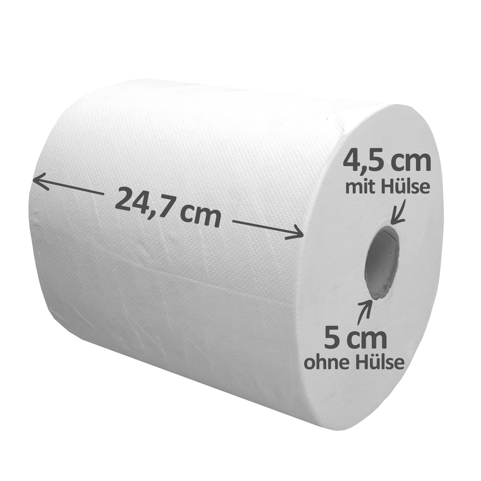 Handtuchrolle MOTION 9798222 mit den Maßen 24,7 cm Durchmesser und 4,5 cm bzw. 5 cm Kern.
