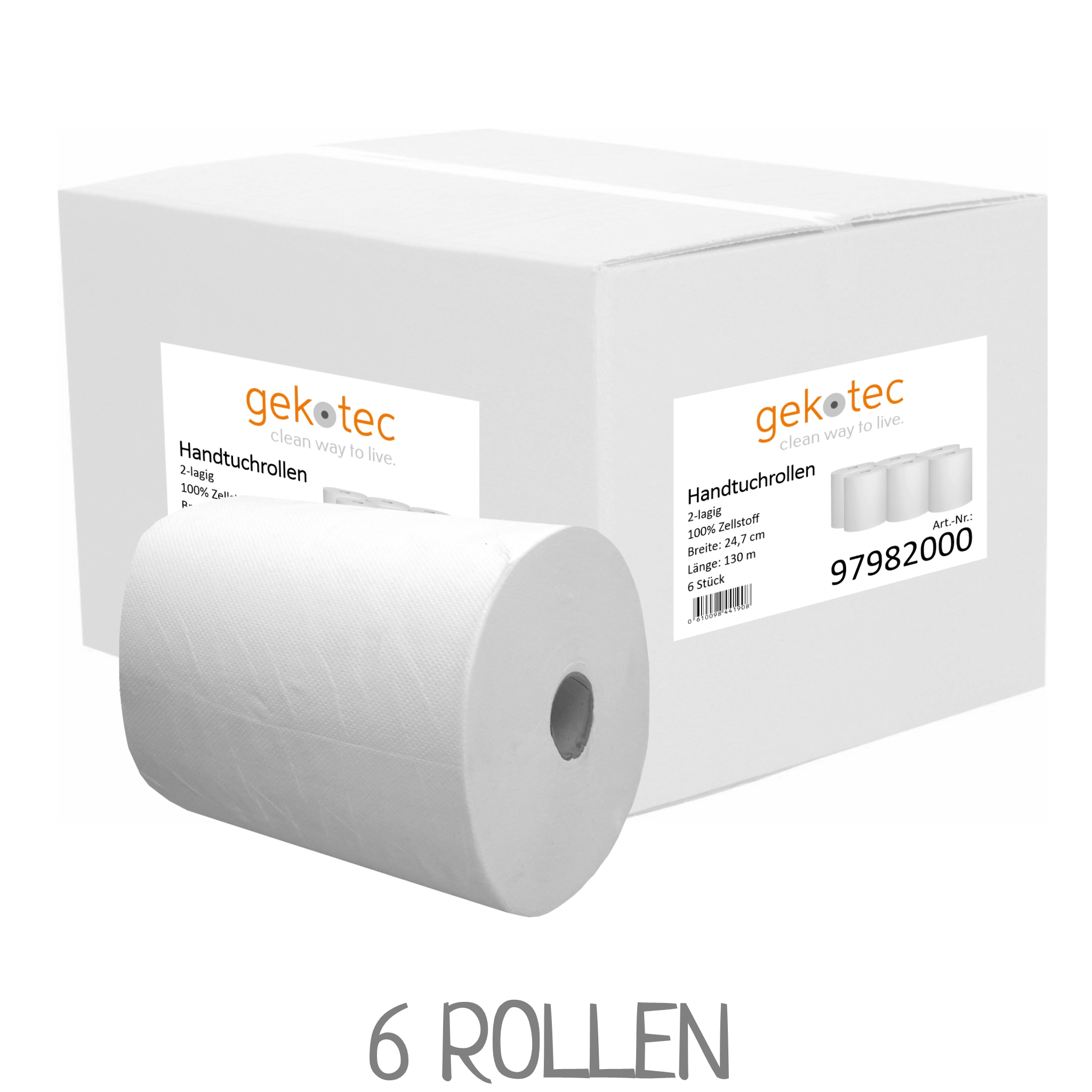Ein Karton Handtuchrollen MOTION 9798222 von GeKo-Tec. VPE: 6 Rollen