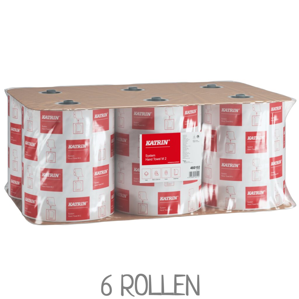 Ein Pack Systemrollen / Handtuchrollen KATRIN 460102. VPE: 6 Rollen